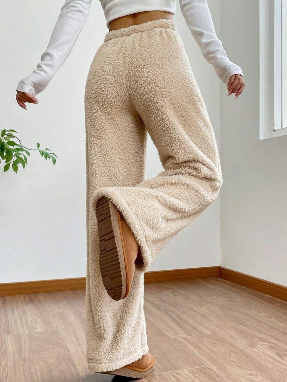 Casual Plain Fleece Long Pants