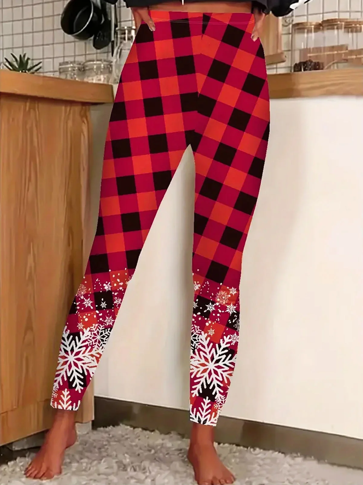 Casual Plaid Long Leggings