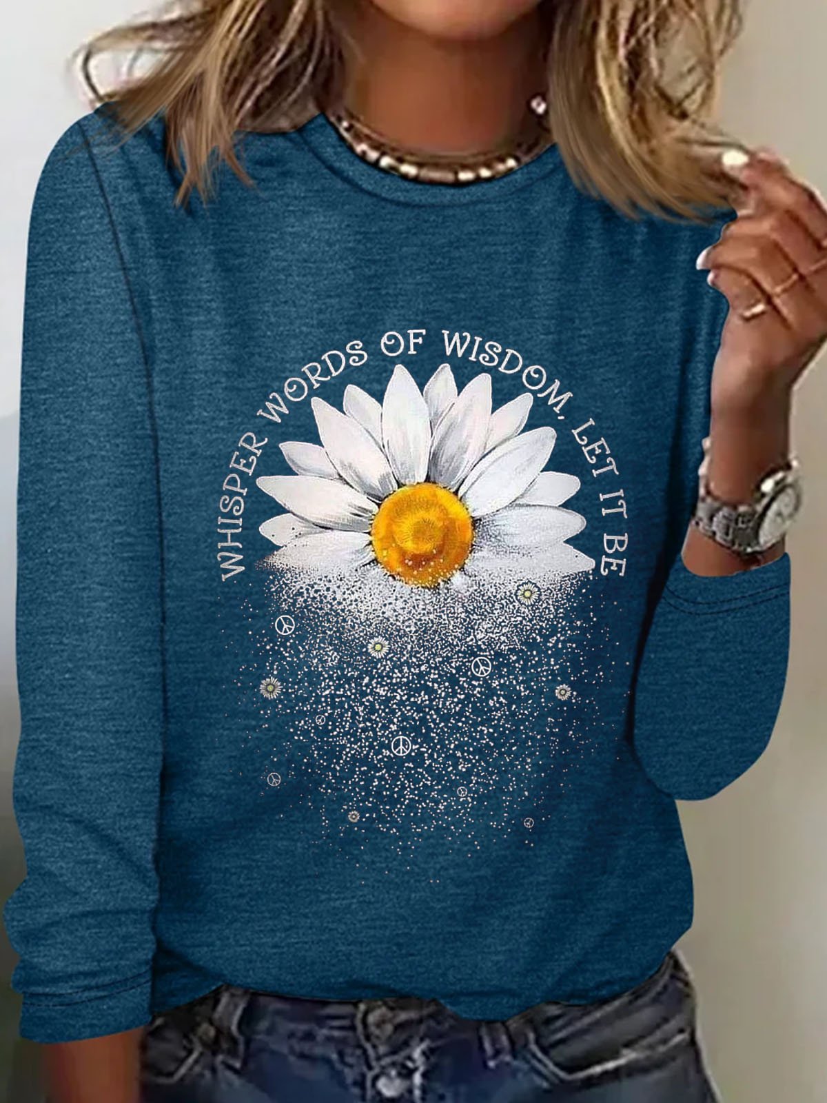 Casual Daisy Crew Neck Long Sleeve T-shirt