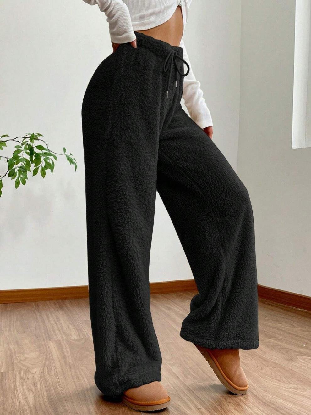 Casual Plain Fleece Long Pants