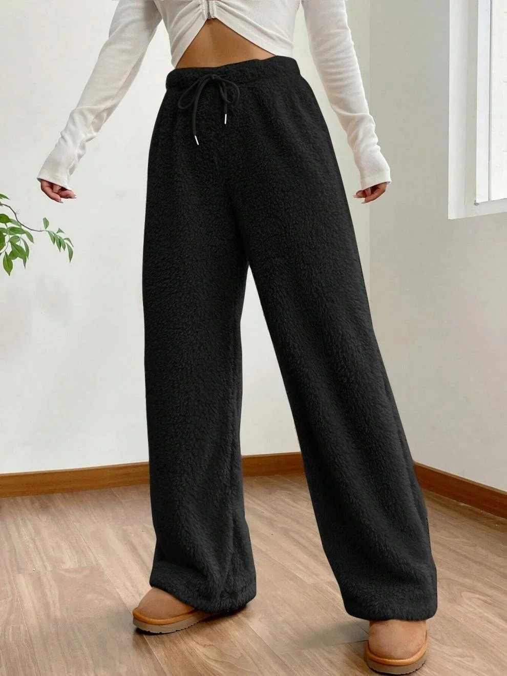 Casual Plain Fleece Long Pants