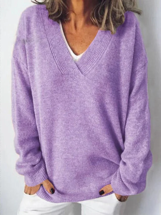 Women Yarn/Wool Yarn Plain Long Sleeve Comfy Casual Sweater