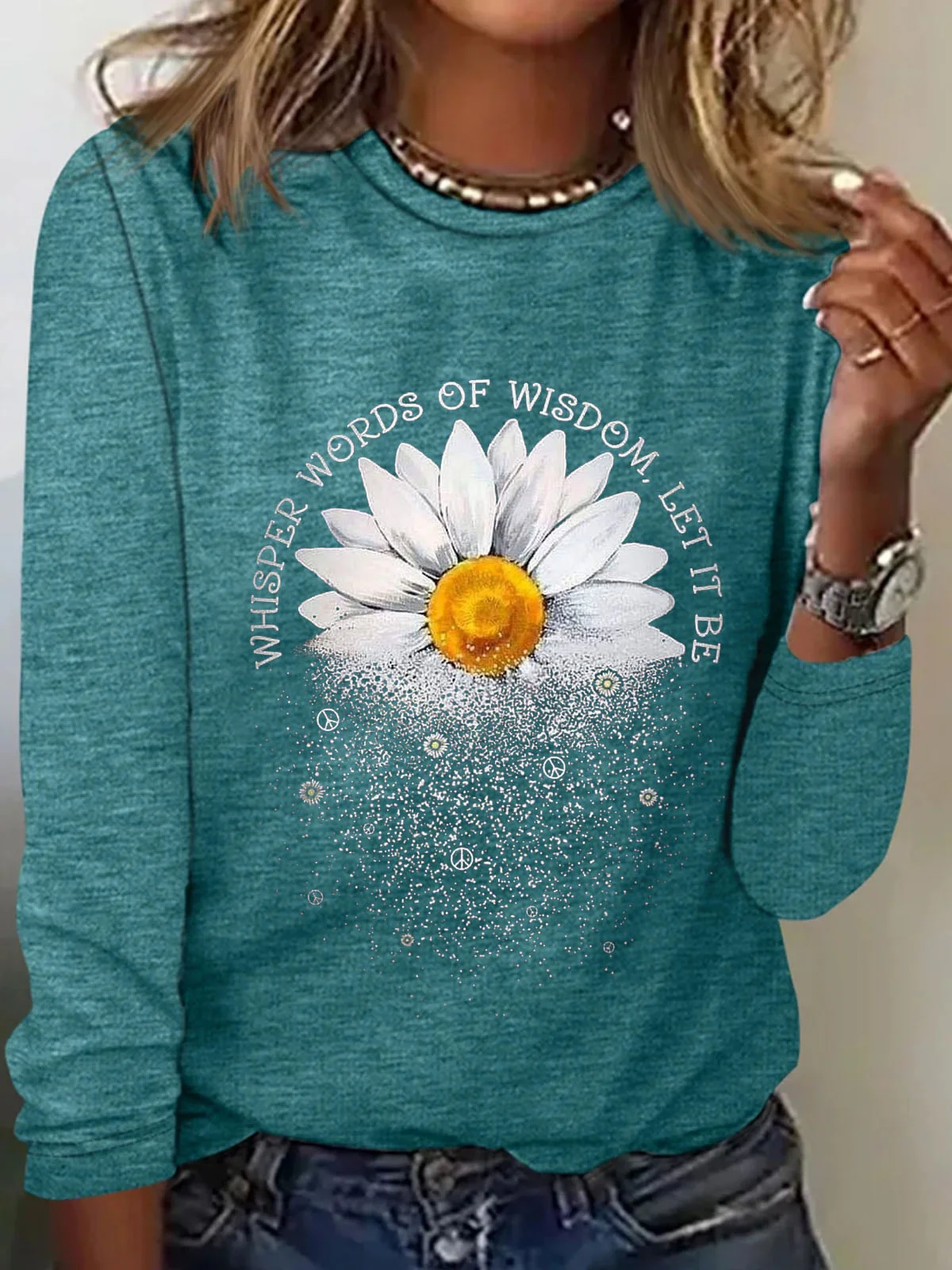 Casual Daisy Crew Neck Long Sleeve T-shirt