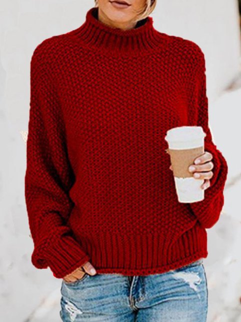 Women Yarn/Wool Yarn Plain Long Sleeve Comfy Casual Sweater