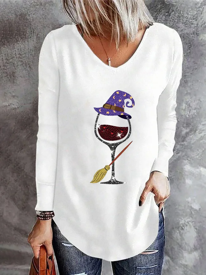 Casual Halloween V Neck Long Sleeve T-shirt