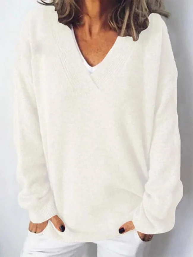 Women Yarn/Wool Yarn Plain Long Sleeve Comfy Casual Sweater