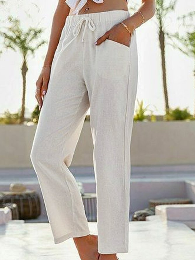 Casual Plain Long Elastic Waist Pants