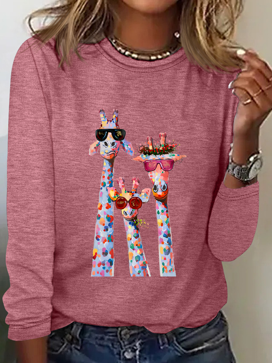 Casual Cat Crew Neck Long Sleeve T-shirt