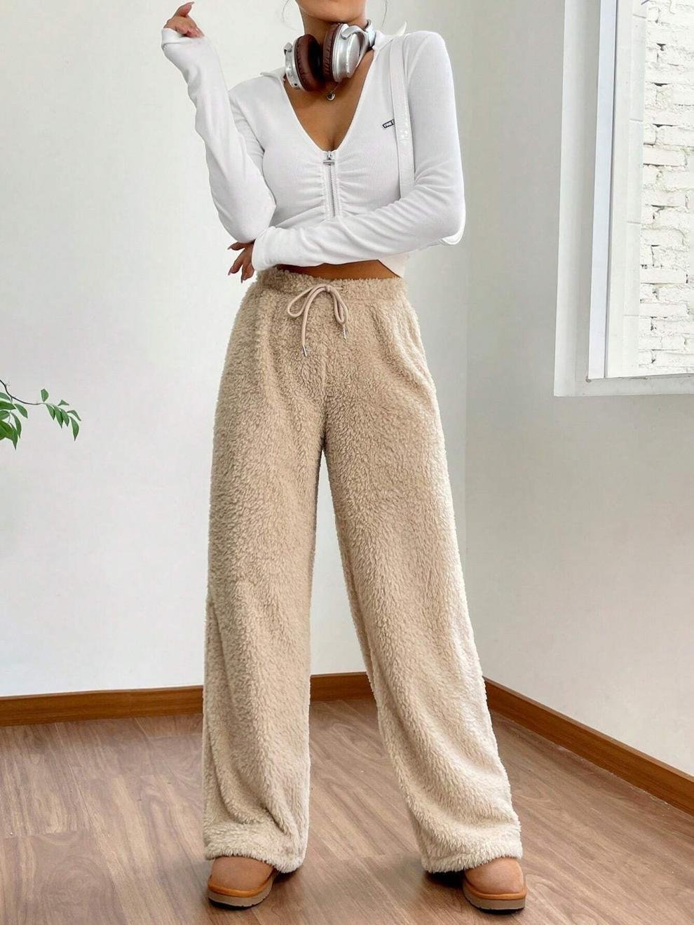 Casual Plain Fleece Long Pants