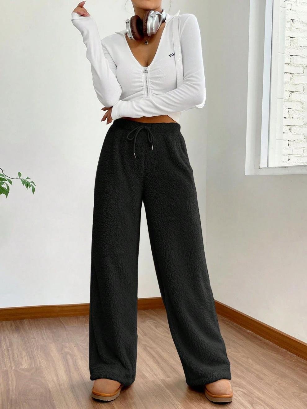 Casual Plain Fleece Long Pants