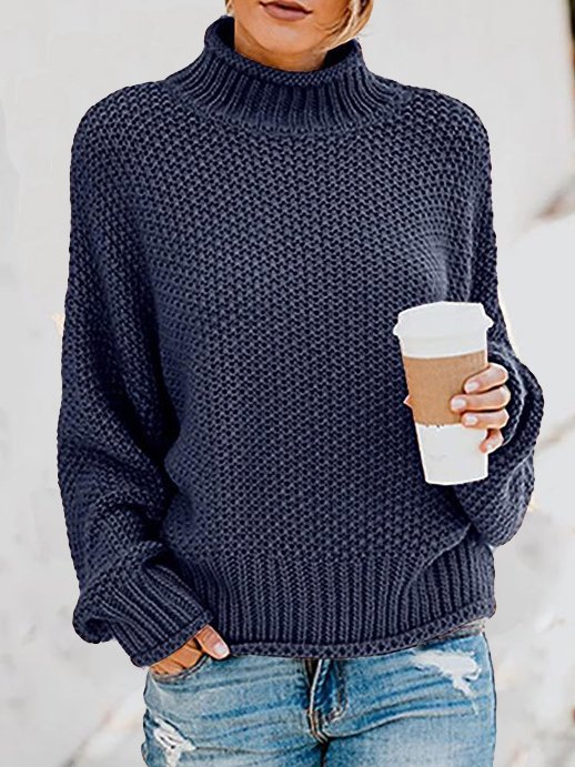 Women Yarn/Wool Yarn Plain Long Sleeve Comfy Casual Sweater