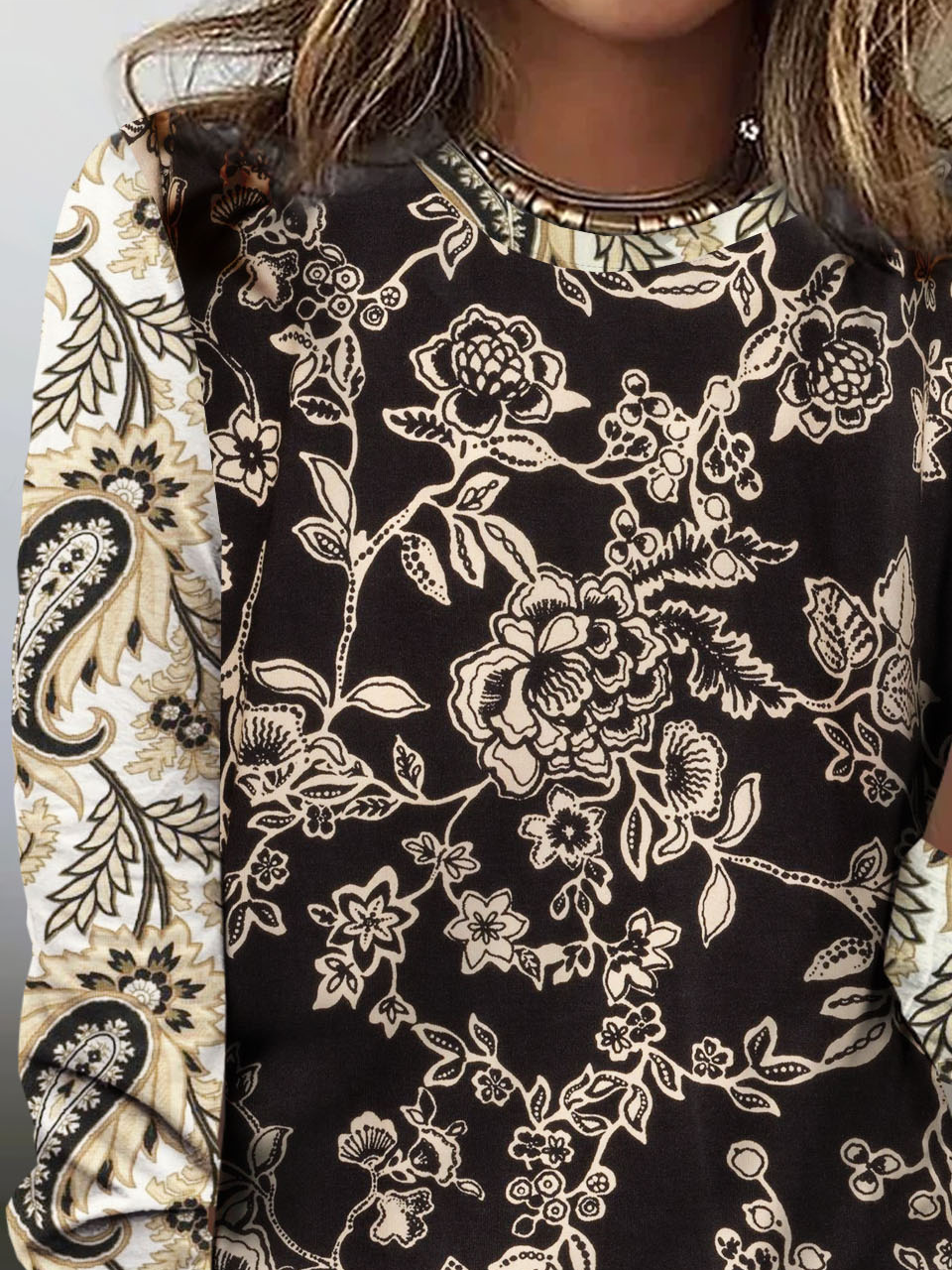 Casual Floral Crew Neck Long Sleeve T-shirt