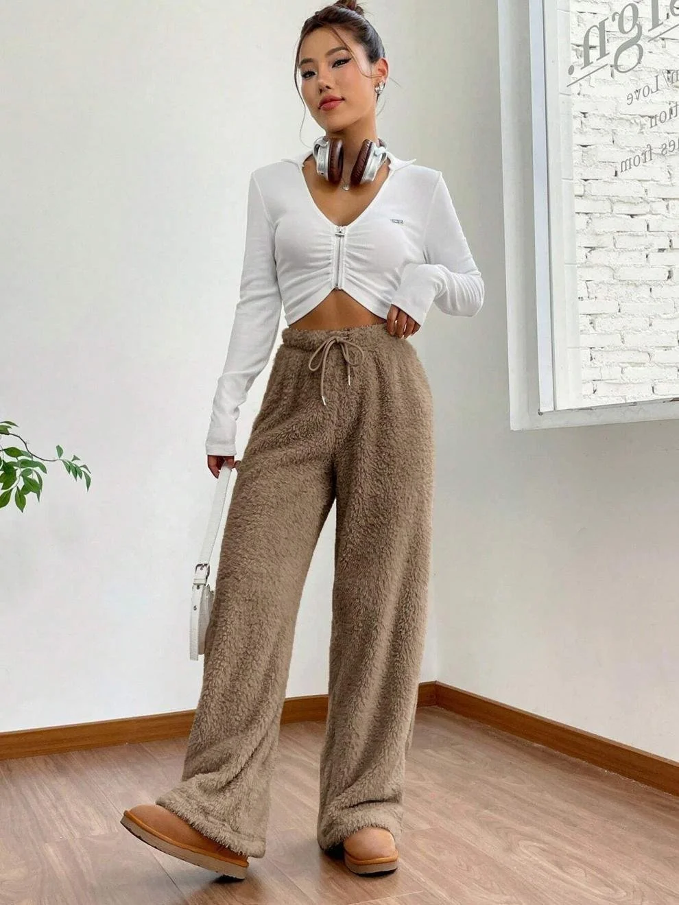 Casual Plain Fleece Long Pants