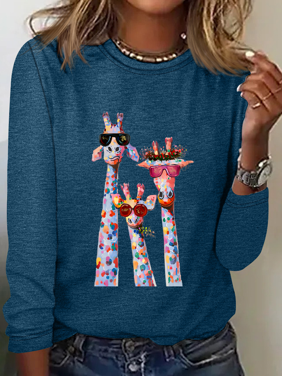 Casual Cat Crew Neck Long Sleeve T-shirt