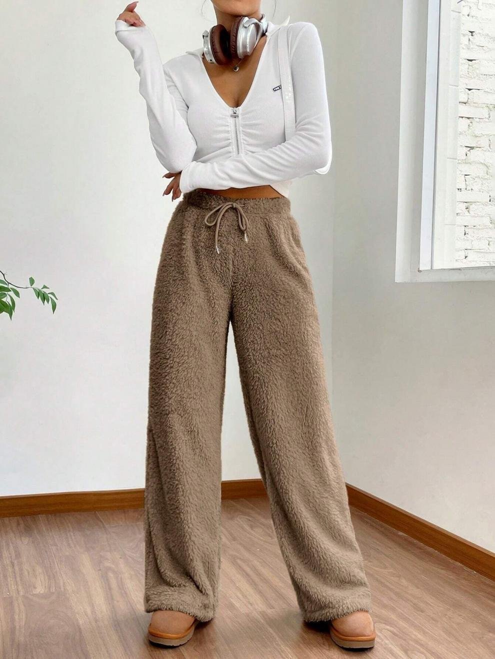 Casual Plain Fleece Long Pants