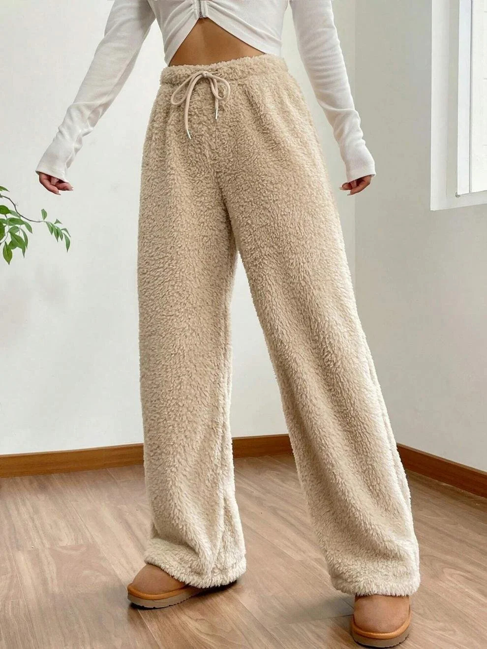 Casual Plain Fleece Long Pants