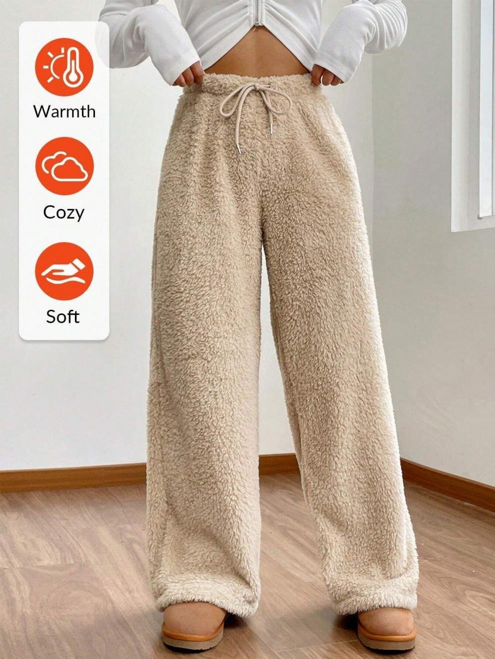 Casual Plain Fleece Long Pants