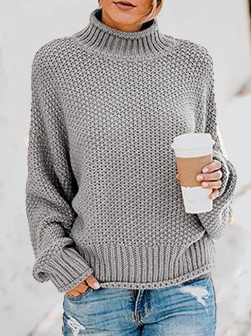 Women Yarn/Wool Yarn Plain Long Sleeve Comfy Casual Sweater