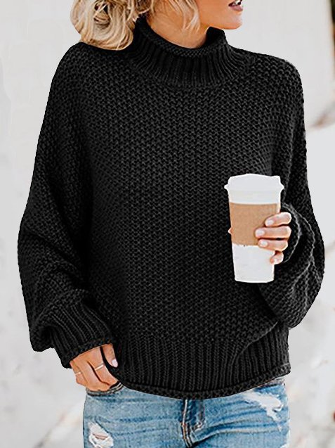 Women Yarn/Wool Yarn Plain Long Sleeve Comfy Casual Sweater