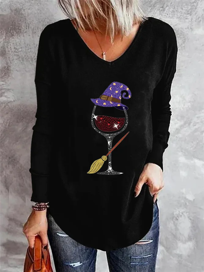 Casual Halloween V Neck Long Sleeve T-shirt