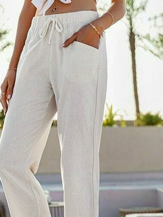 Casual Plain Long Elastic Waist Pants