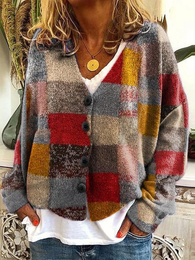 Women Wool/Knitting Striped Long Sleeve Comfy Casual Cardigan