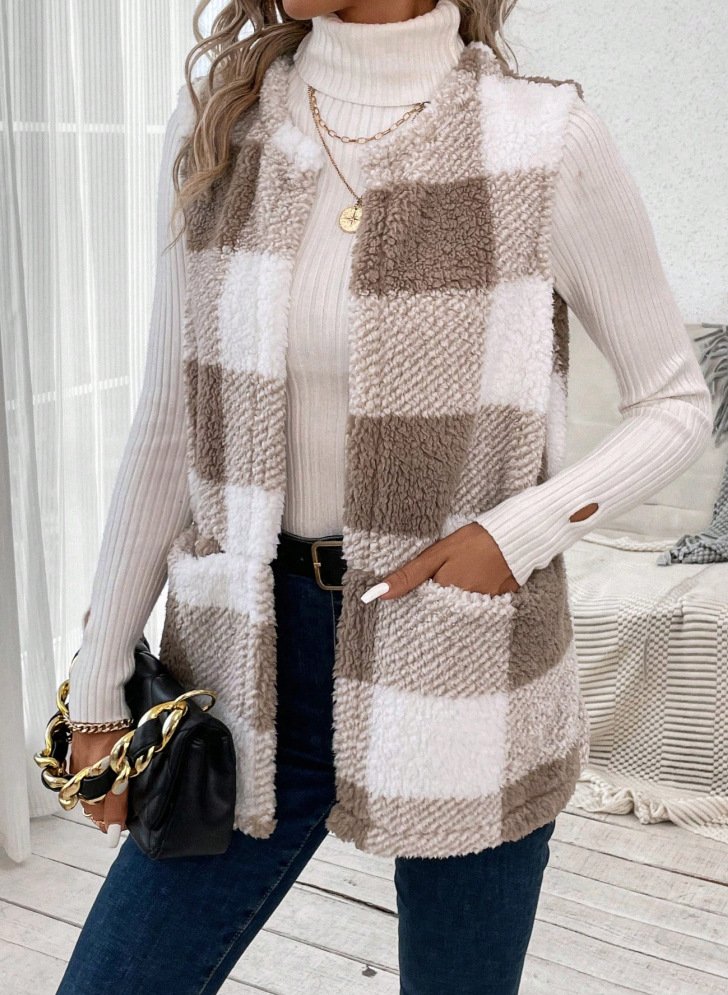 Women's Plaid Fleece Loose Vest