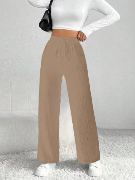 Women Casual Plain Loose Long Pants