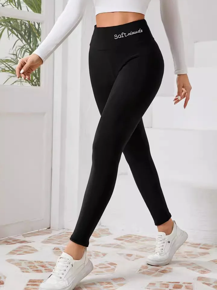 Women Casual Plain Fleece Soft Cloud Long Leggings