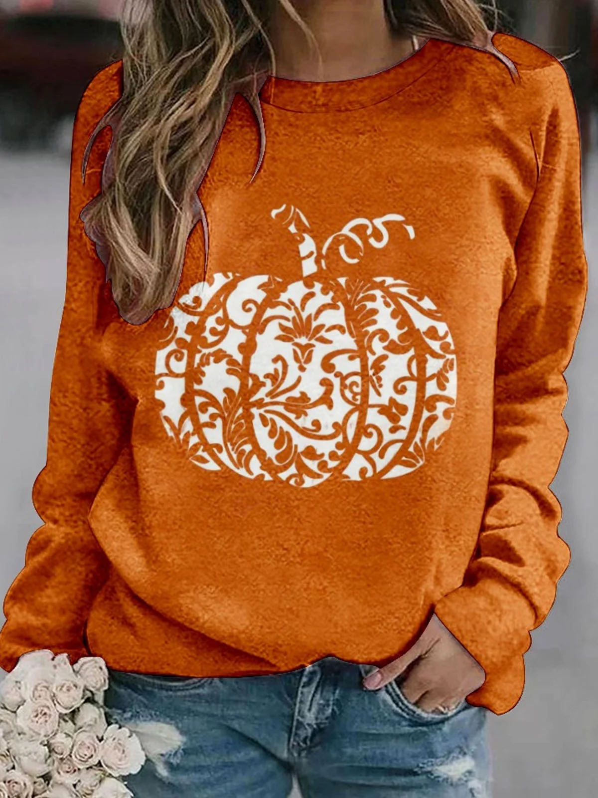 Casual Crew Neck Halloween Sweatshirt