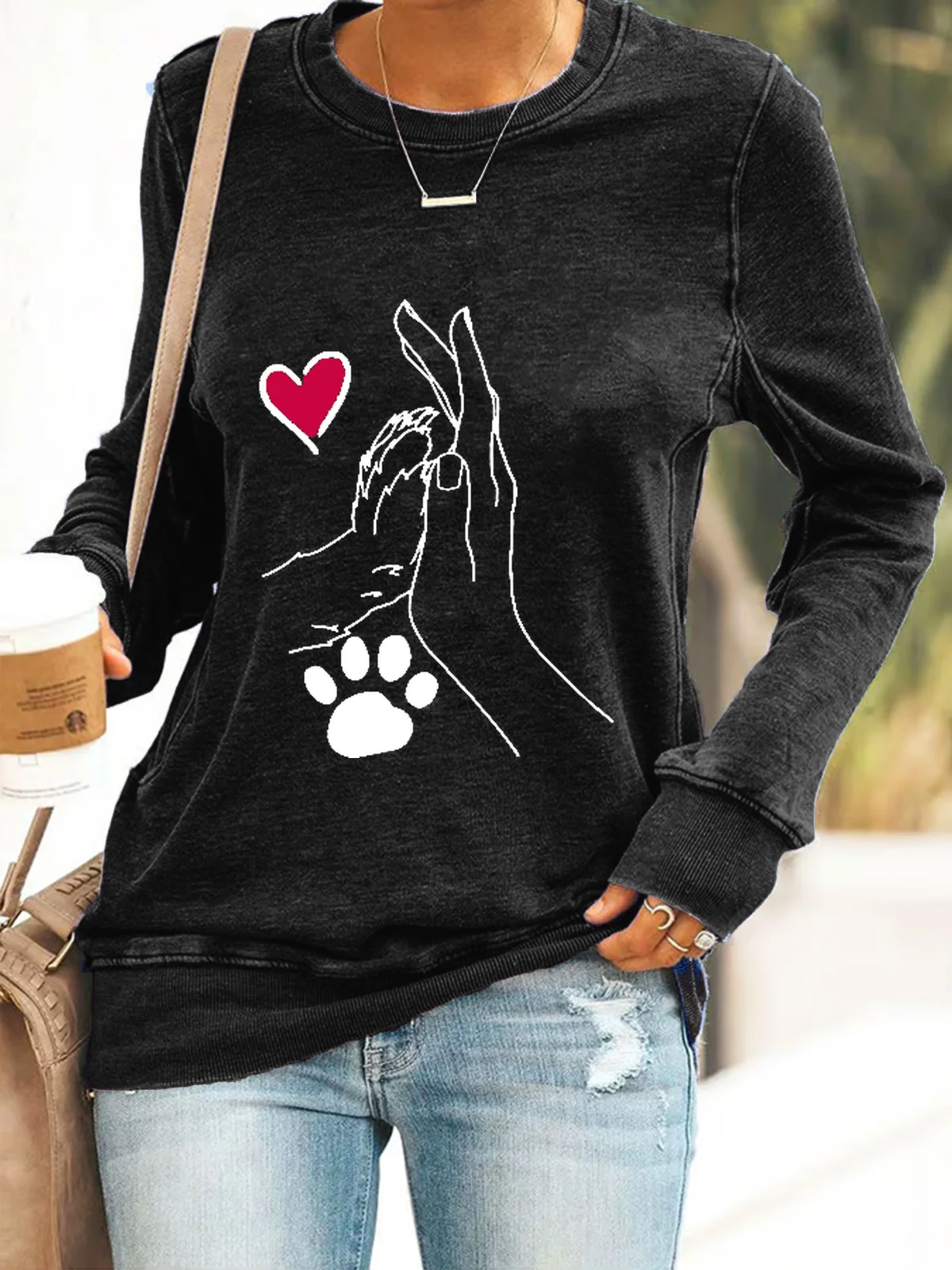 Casual Crew Neck Animal Sweatshirt