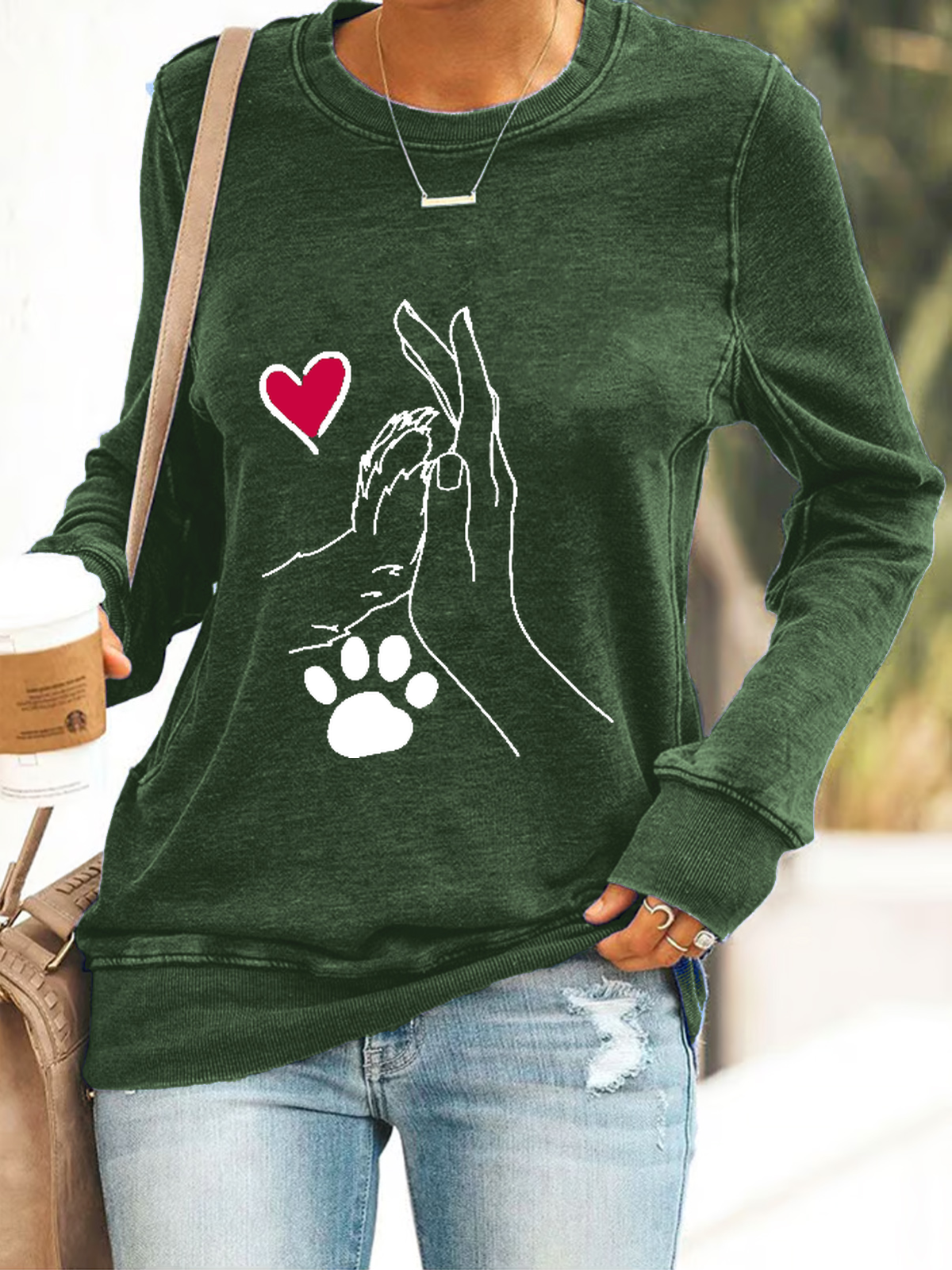 Casual Crew Neck Animal Sweatshirt