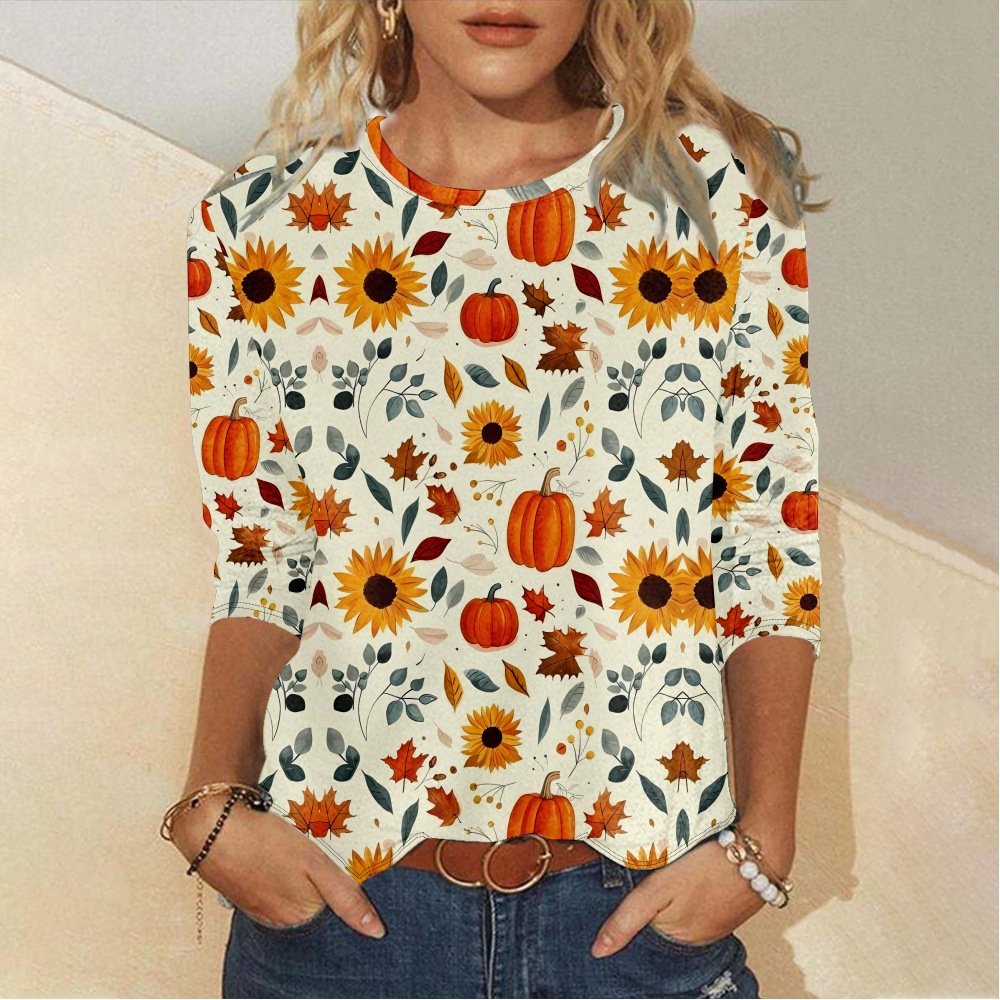 Casual Floral Crew Neck Long Sleeve T-shirt