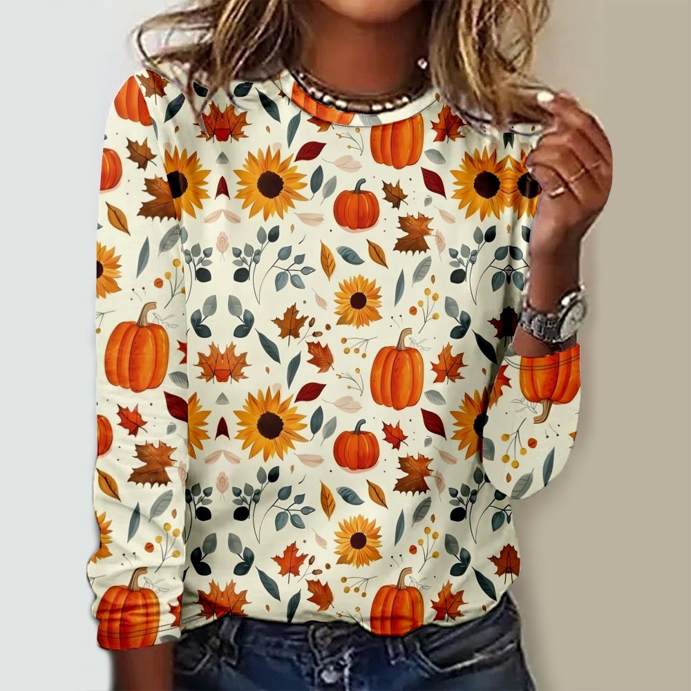 Casual Floral Crew Neck Long Sleeve T-shirt