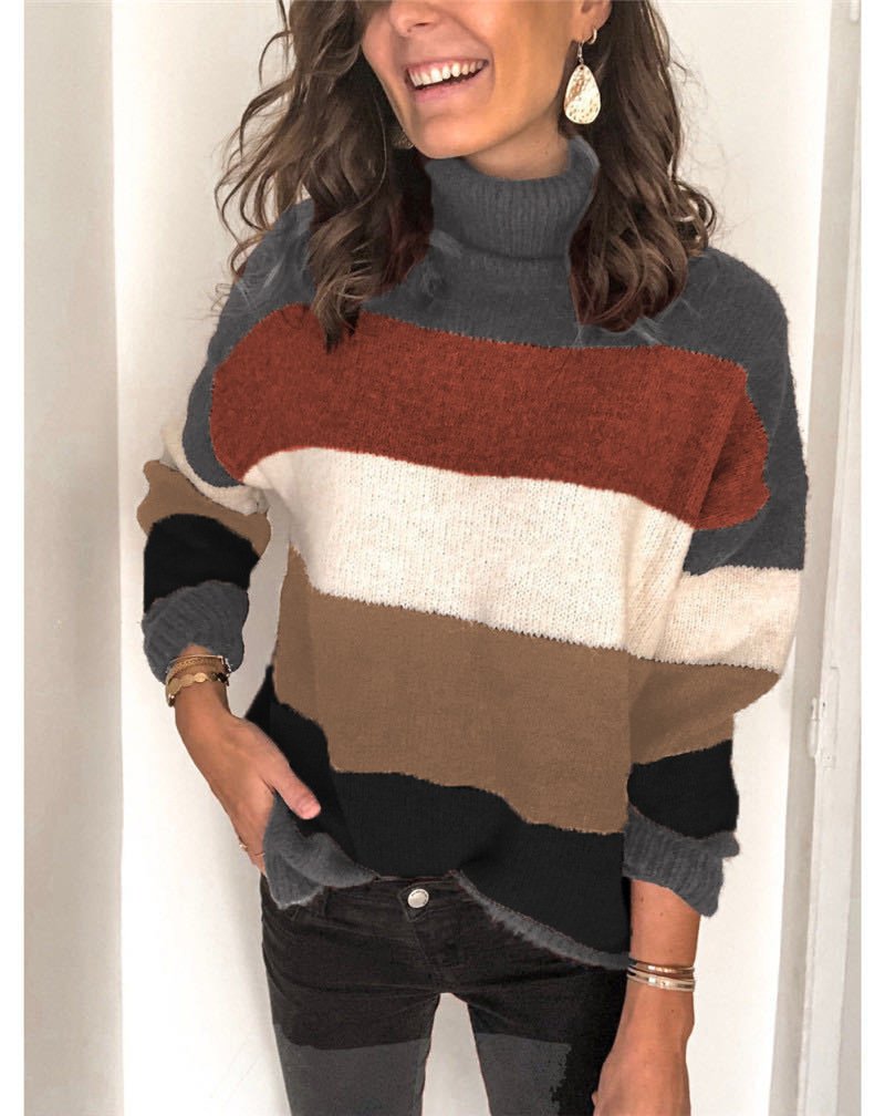 Women Yarn/Wool Yarn Striped Long Sleeve Comfy Casual Sweater