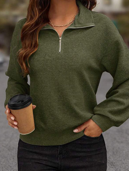 Casual Crew Neck Plain Sweatshirt