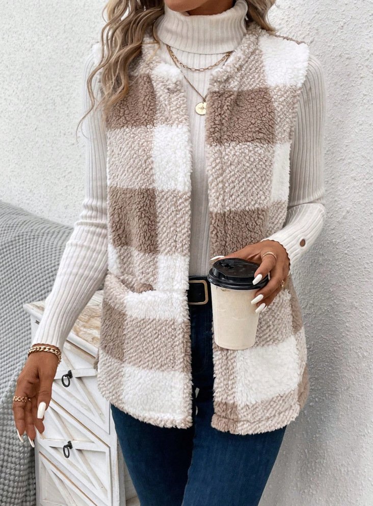 Women's Plaid Fleece Loose Vest