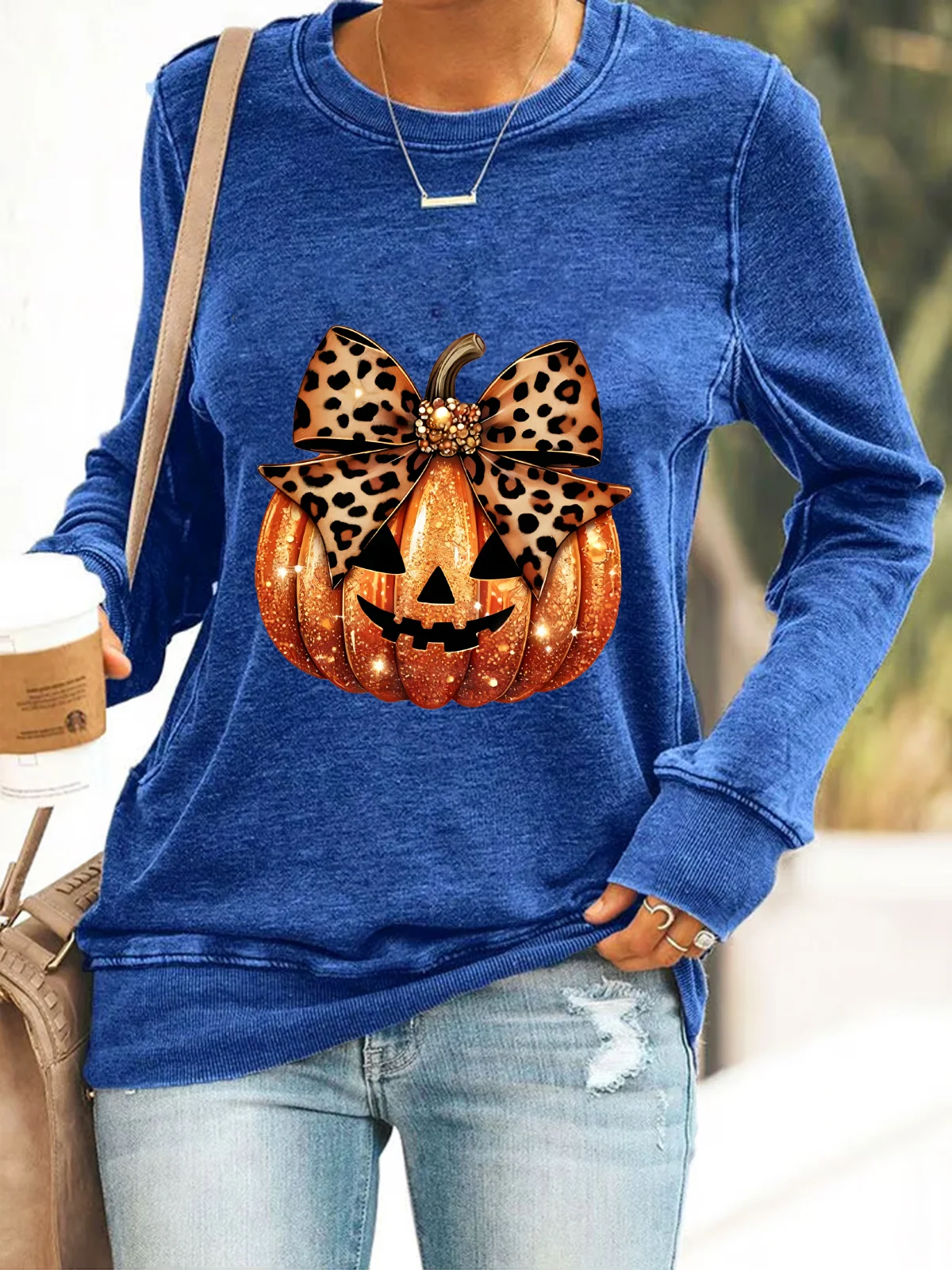 Casual Crew Neck Halloween (pumpkin) Sweatshirt