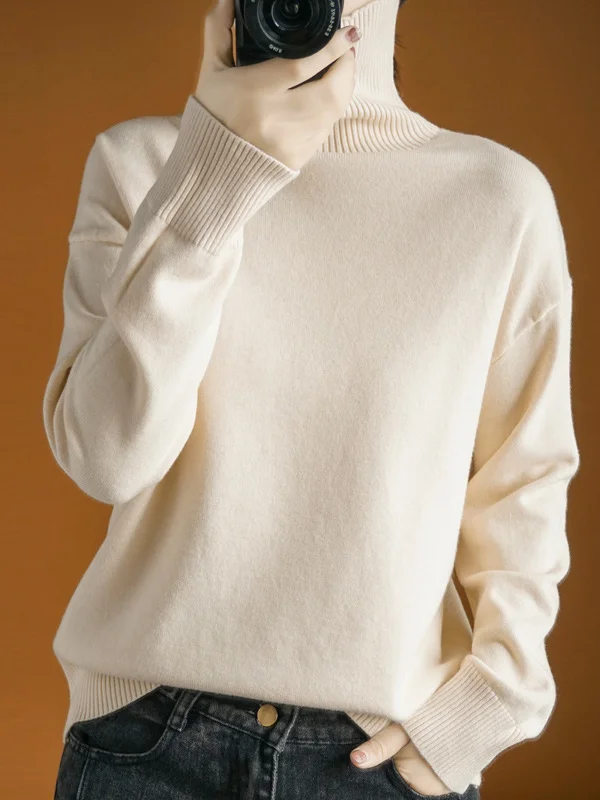 Women Yarn/Wool Yarn Plain Long Sleeve Comfy Casual Sweater