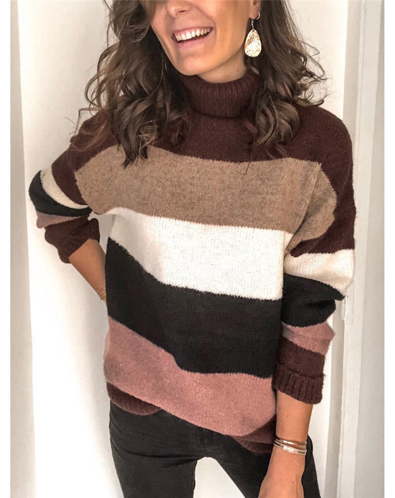 Women Yarn/Wool Yarn Striped Long Sleeve Comfy Casual Sweater