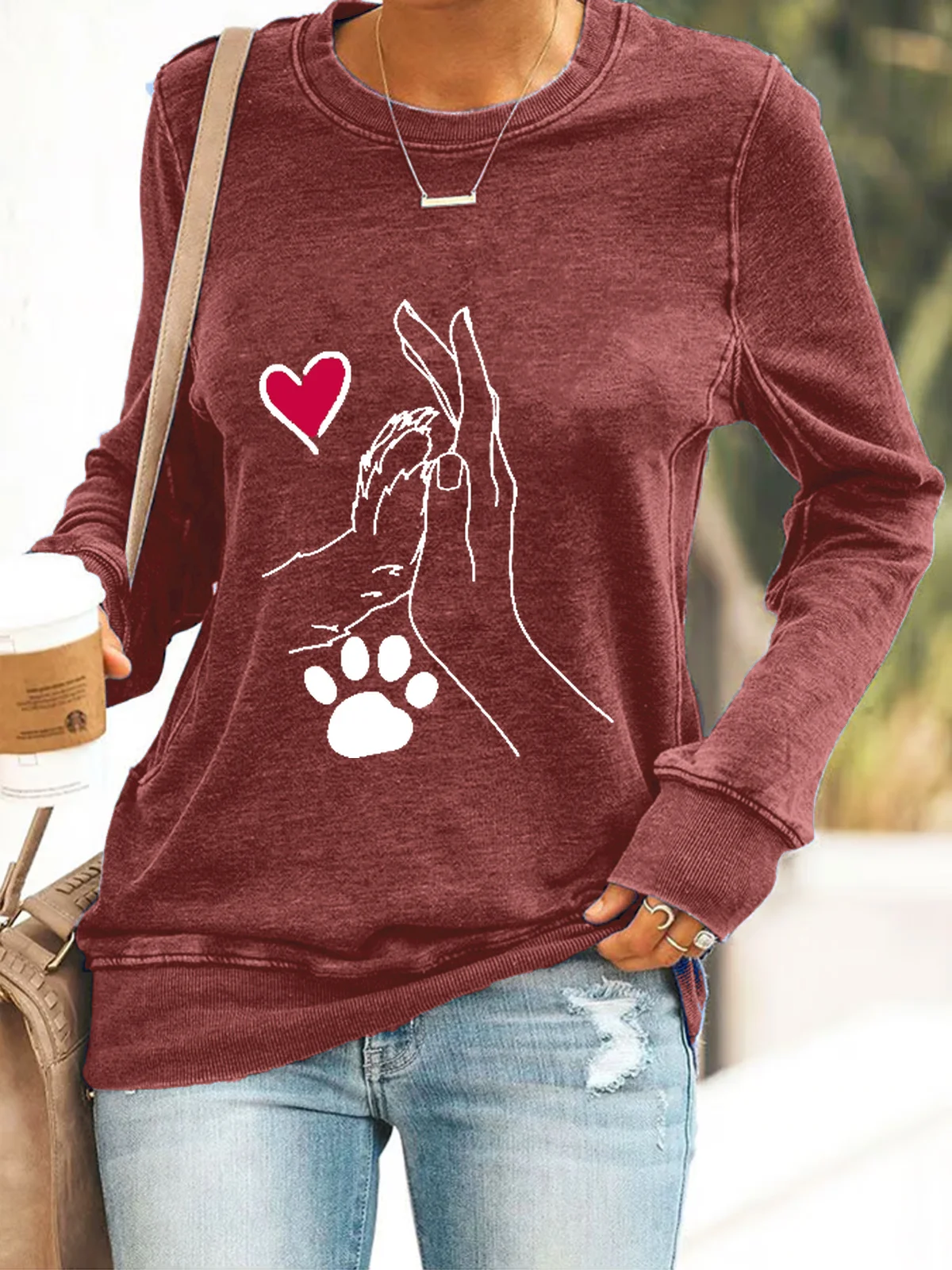 Casual Crew Neck Animal Sweatshirt