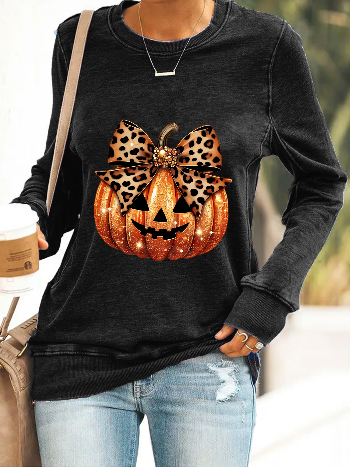 Casual Crew Neck Halloween (pumpkin) Sweatshirt