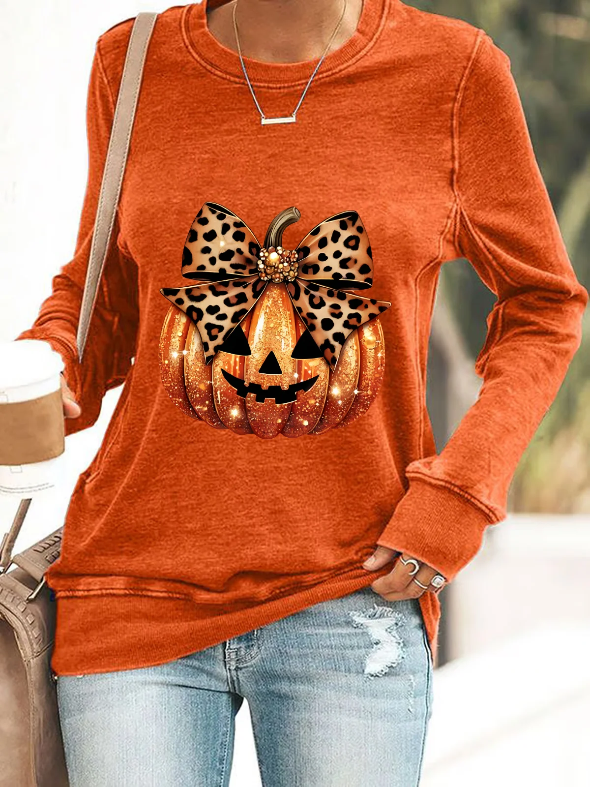 Casual Crew Neck Halloween (pumpkin) Sweatshirt