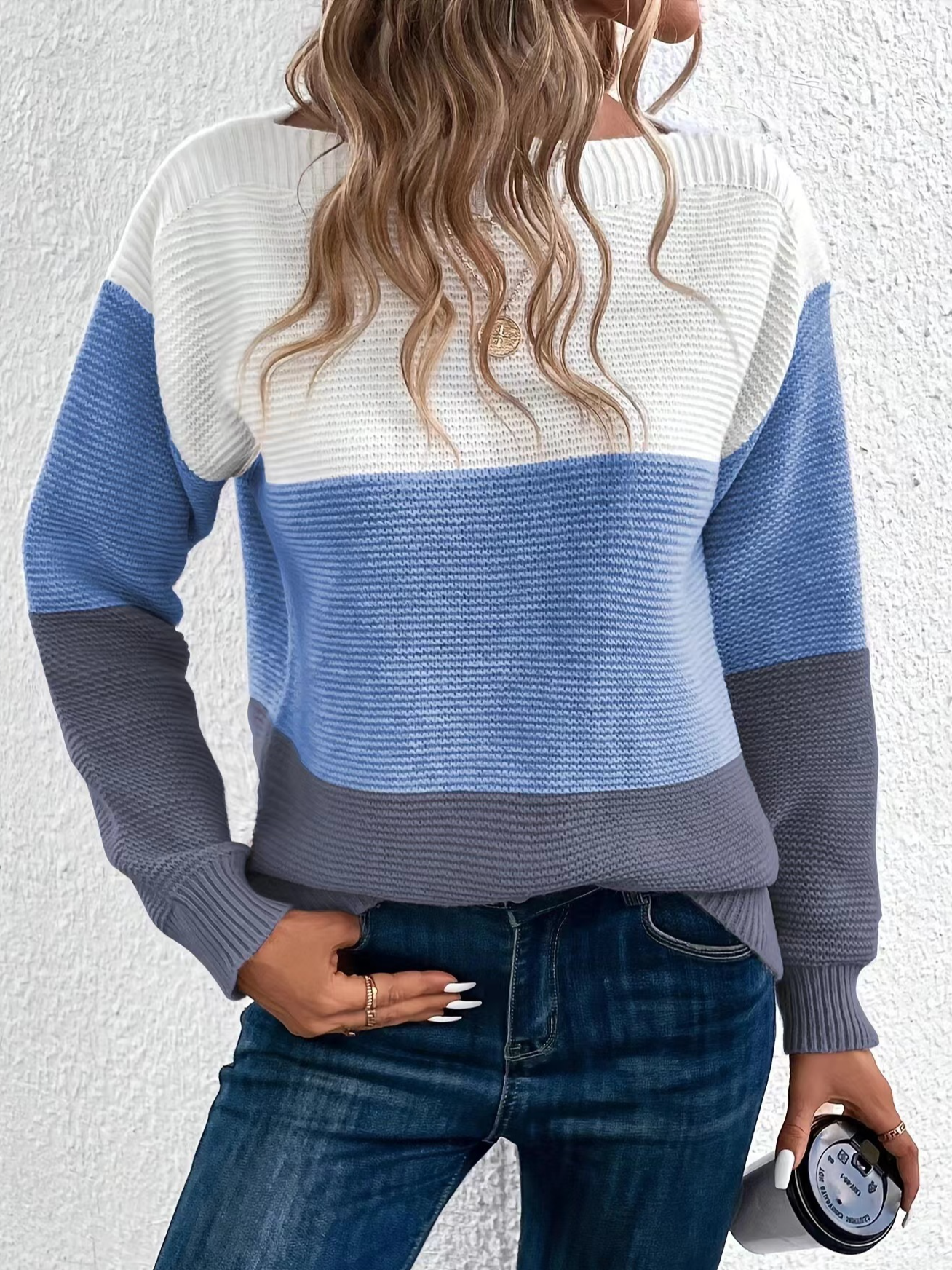 Women Yarn/Wool Yarn Color Block Long Sleeve Comfy Casual Sweater