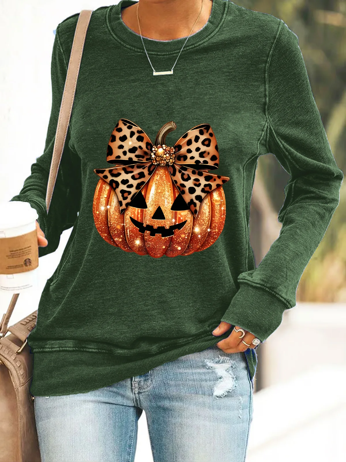 Casual Crew Neck Halloween (pumpkin) Sweatshirt