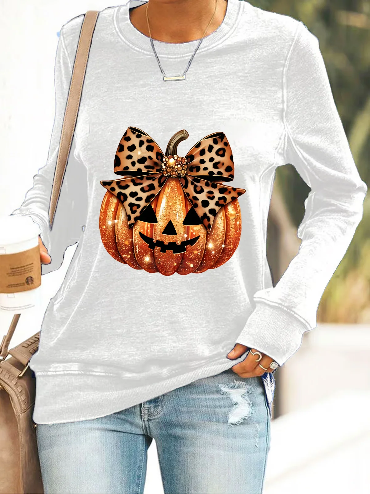 Casual Crew Neck Halloween (pumpkin) Sweatshirt