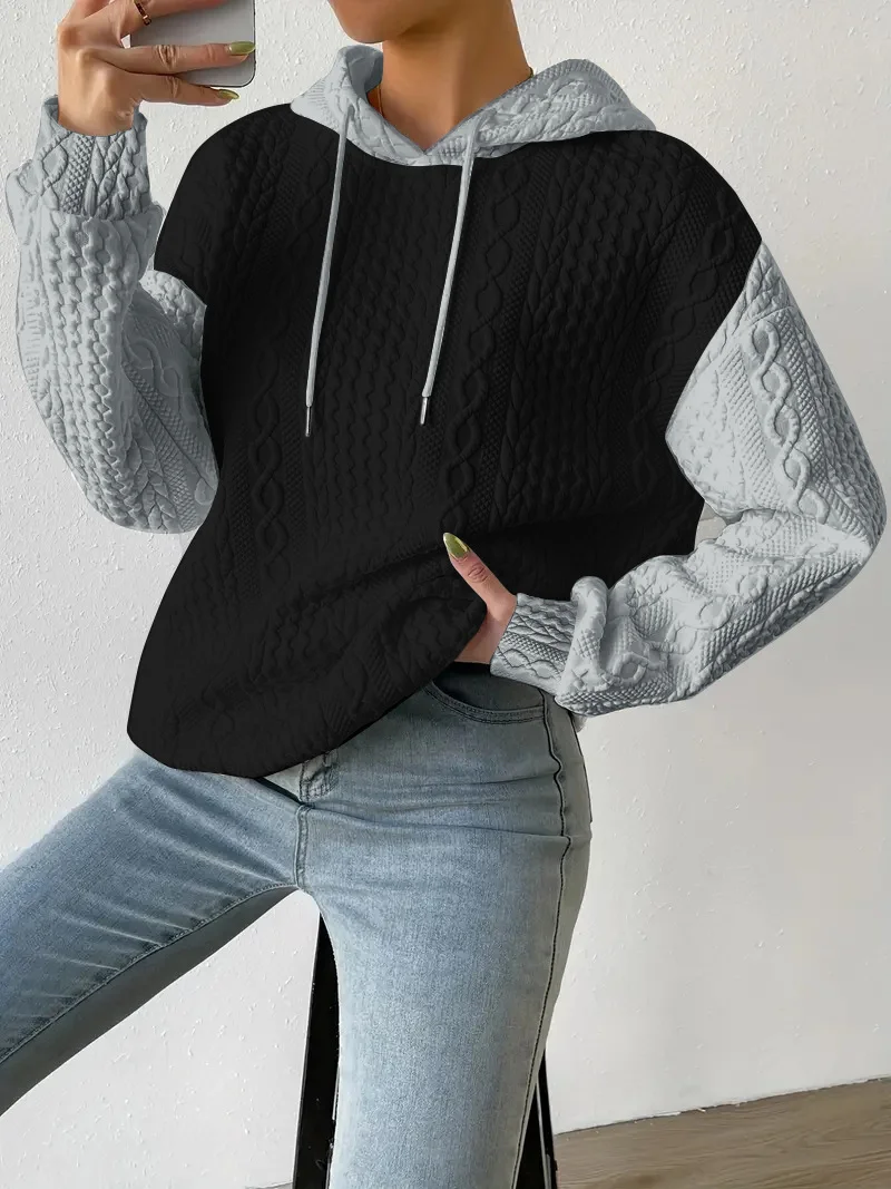 Casual Hoodie Color Block Sweatshirt