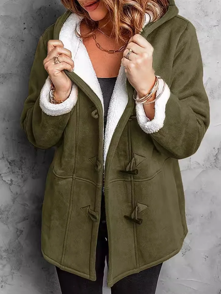 Women's Plain Zip Up Hoodie Buttoned Fleece Loose Jacket