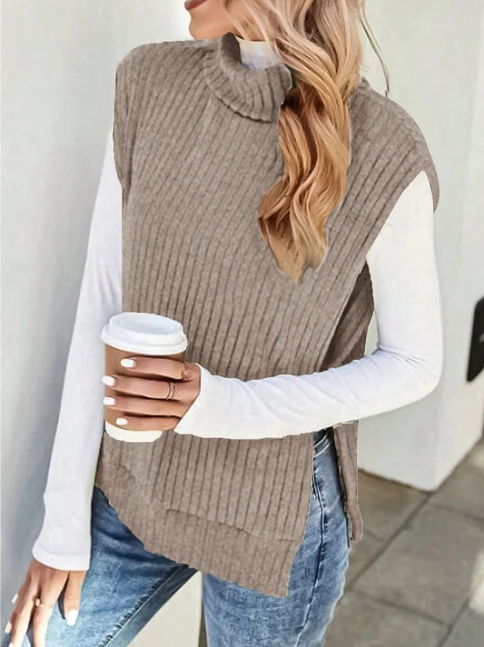 Women Yarn/Wool Yarn Plain Sleeveless Comfy Casual Sweater