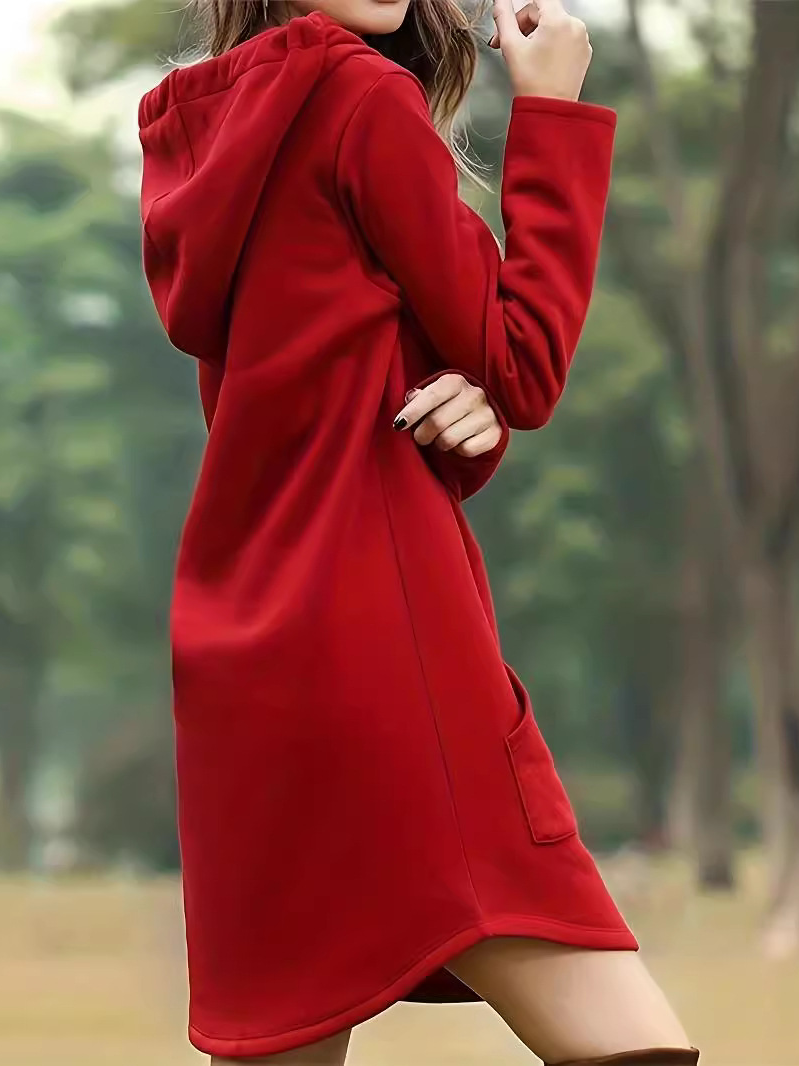 Women Plain Hooded Long Sleeve Comfy Casual Midi Dress